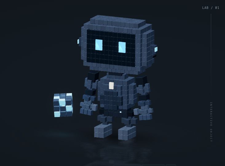 Nuestro robot voxel, de grafito y ojos azules